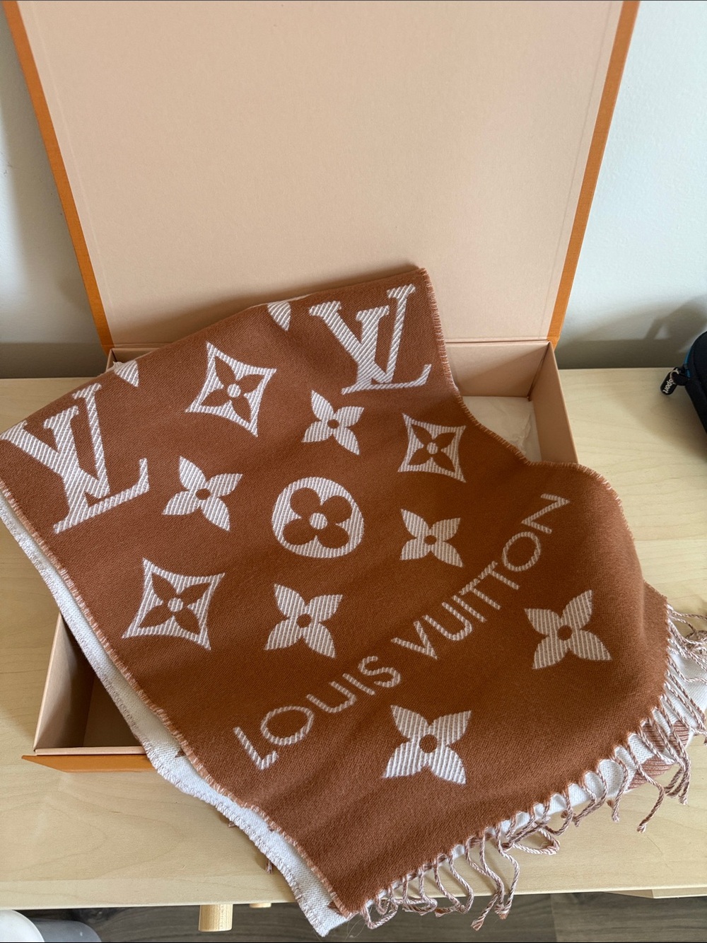 Louis Vuitton Monogram Blanket Shawl in Caramel and White
